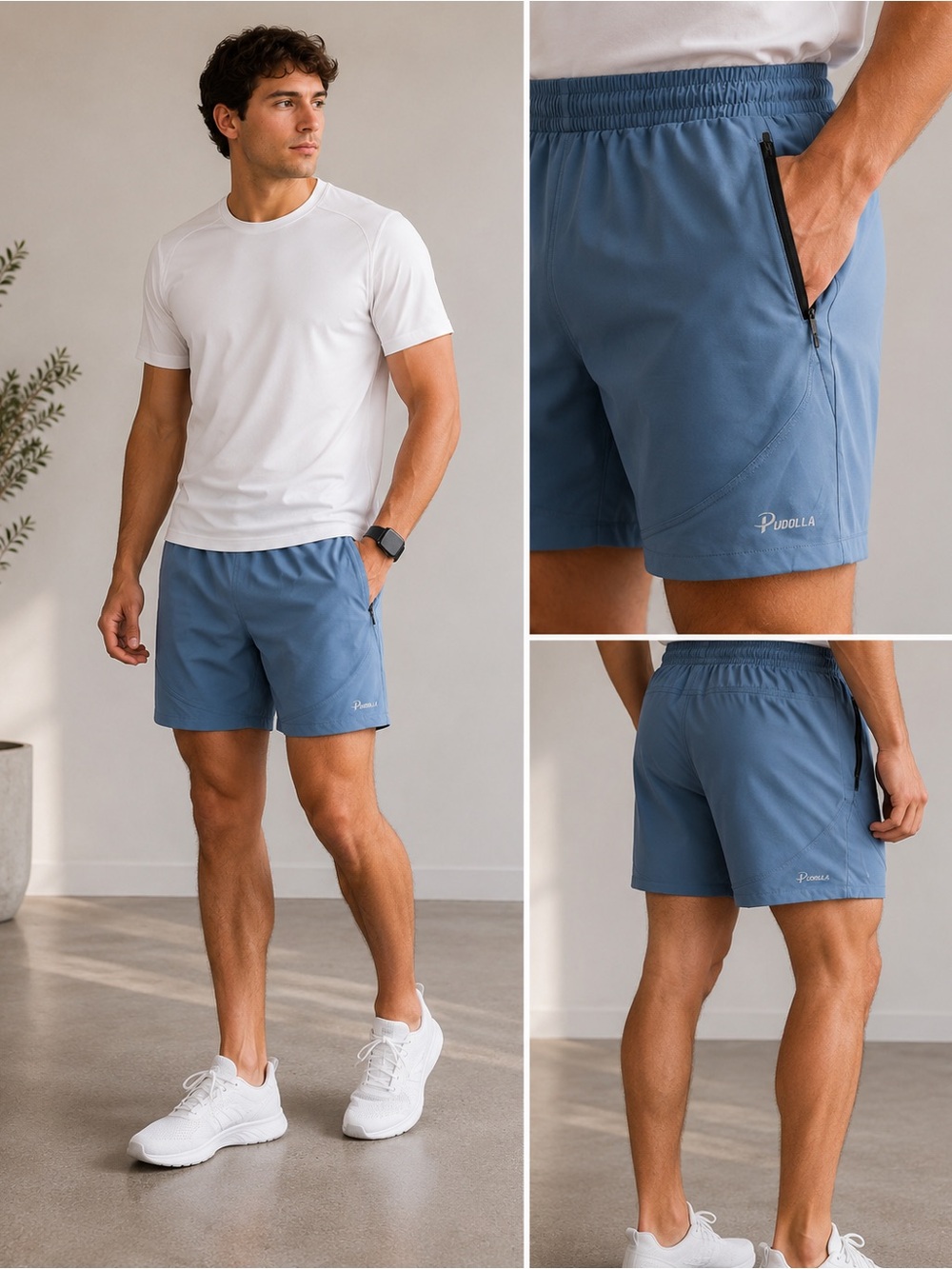 Pudolla Men's Blue Performance Athletic Shorts